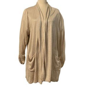 Premise Studio Womens Cardigan Sweater Plus Size 3X Solid Beige Open Front 3/4 S